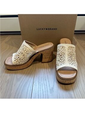 NEW! Lucky Brand Talvy Lace Cork Platform Mules